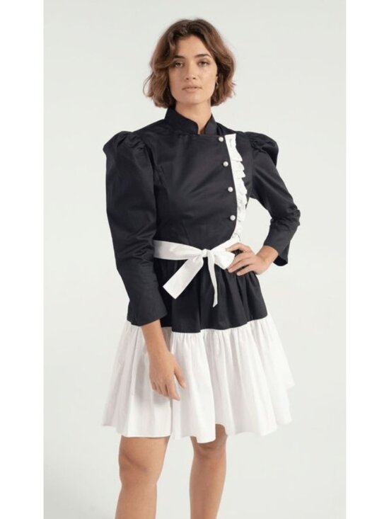 Batsheva Dresses & Skirts - Batsheva Black & White Ruffle Pearl Button Sadie Dress, Size 6